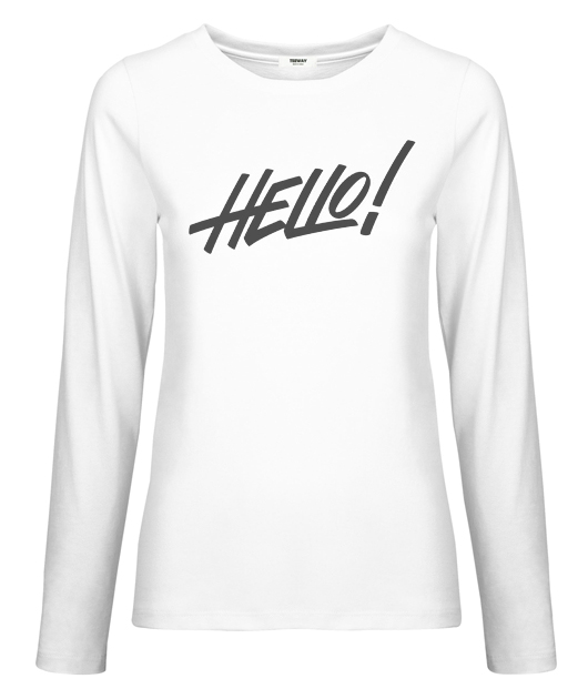 女-長袖圓領T-HELLO文字