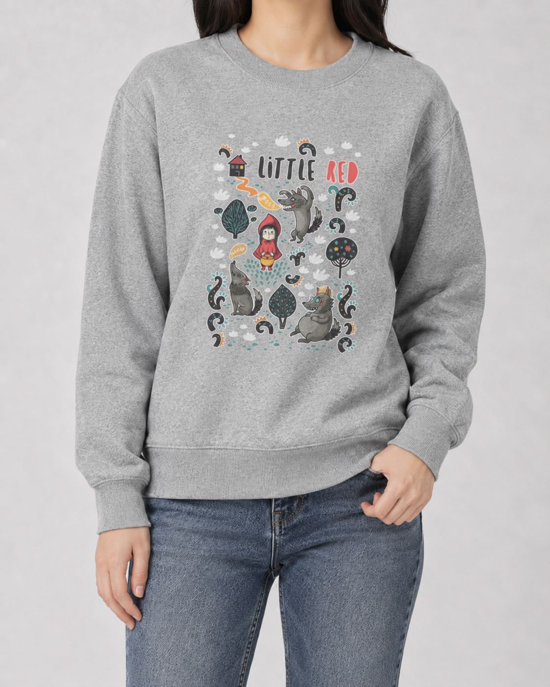 女-刷毛厚棉Tee-紅帽與野狼