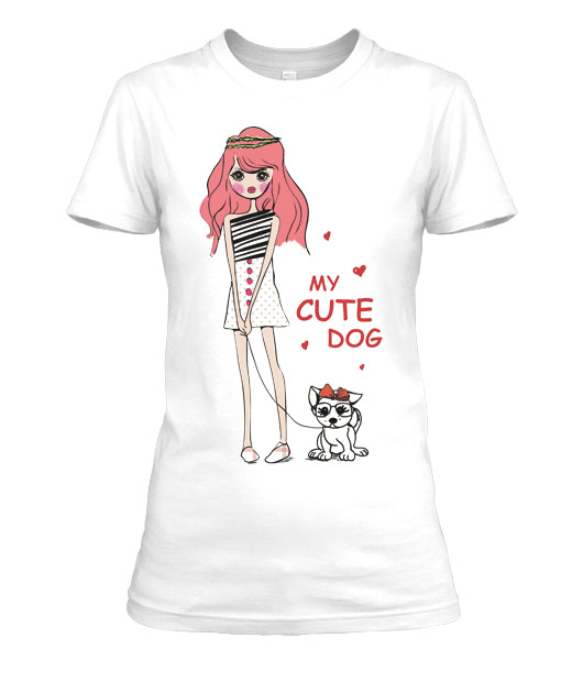 女-短袖圓領Tee-With Cute Dog